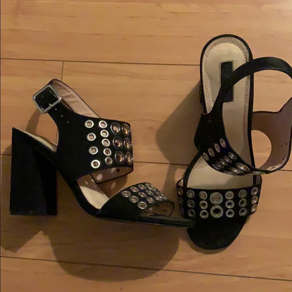 Topshop black suede block heel
